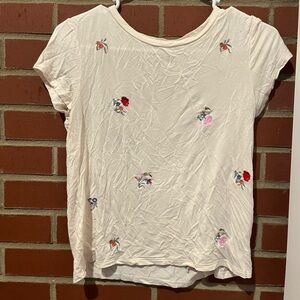American Eagle Floral Embroidered Cream Top